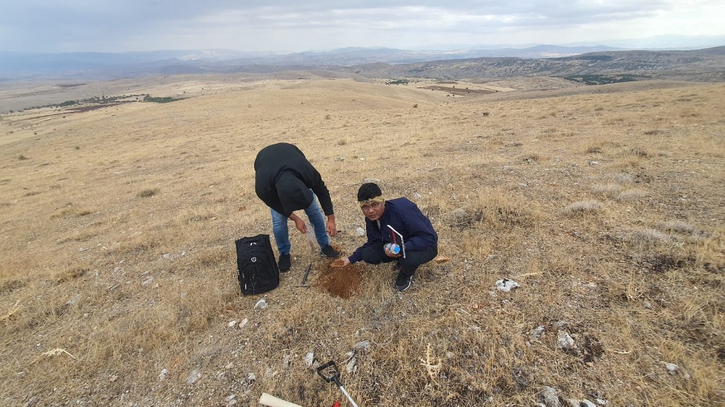 Field sampling and soil inspection at 2200 m above sea level